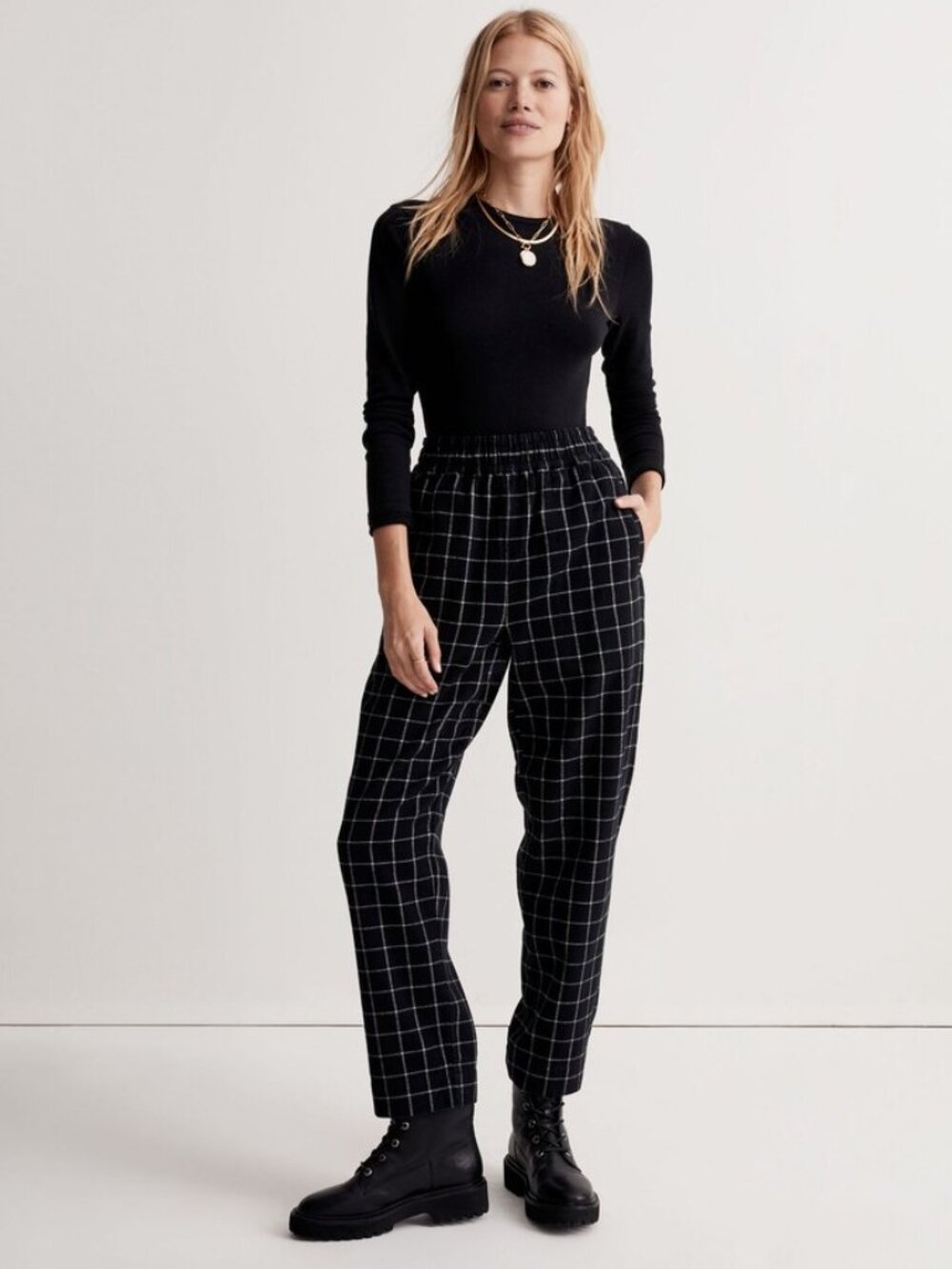 Madewell Huston Plaid Pull-On Tapered Crop Pants Black Size S